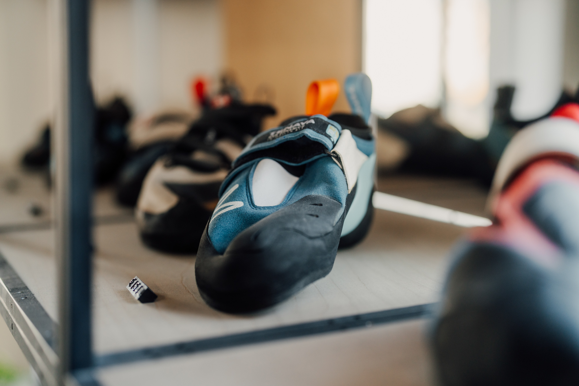 climbing shoes in a shop
